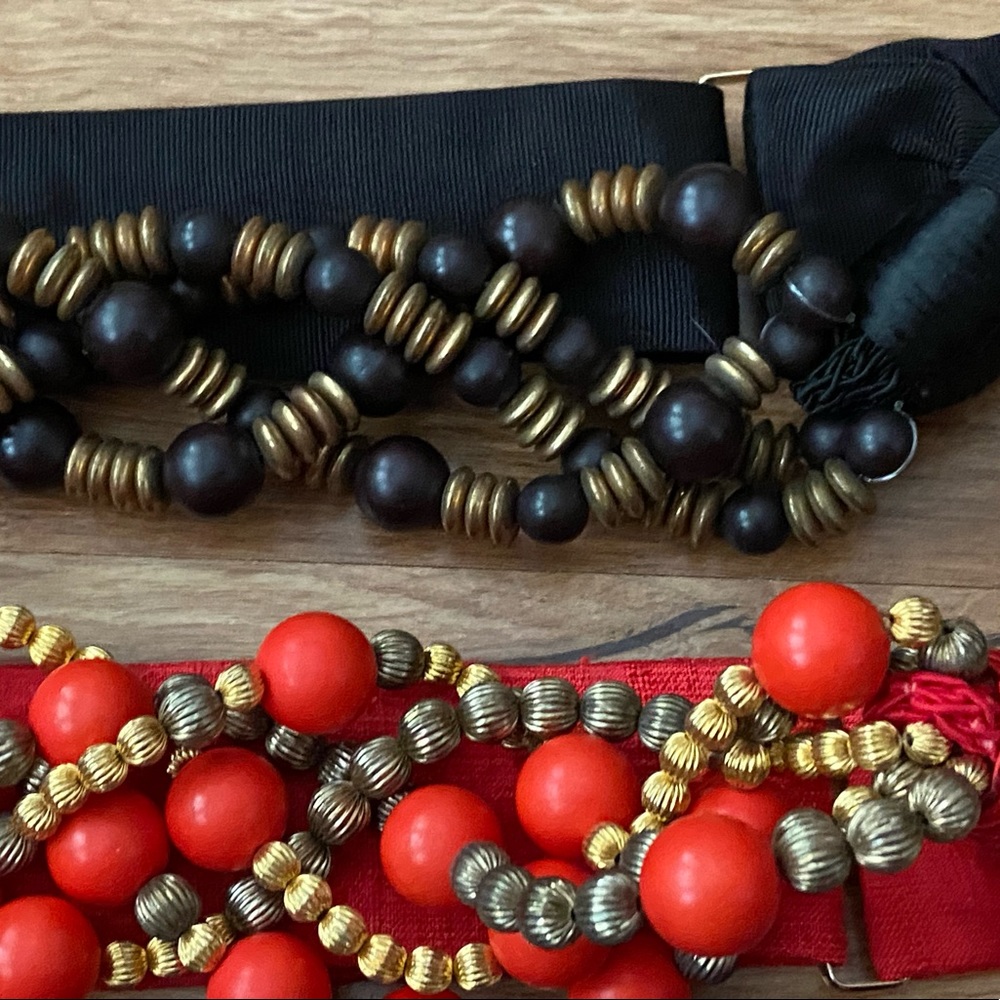 Three Twisted Beaded Belts Adjustable Purple Red … - image 7